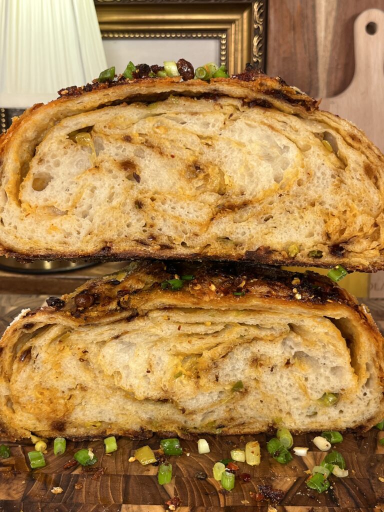 Chili Oil Crunch Sourdough with Cheddar and Scallions