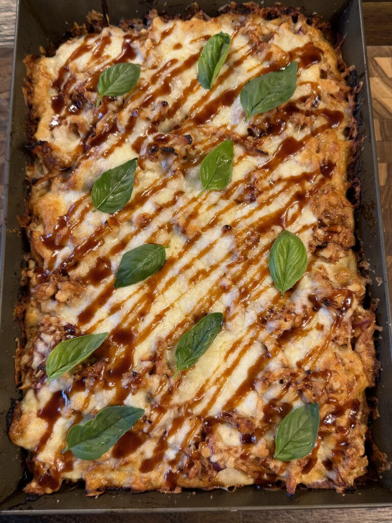 BBQ Chicken Pizza Focaccia (Using Sourdough Discard)