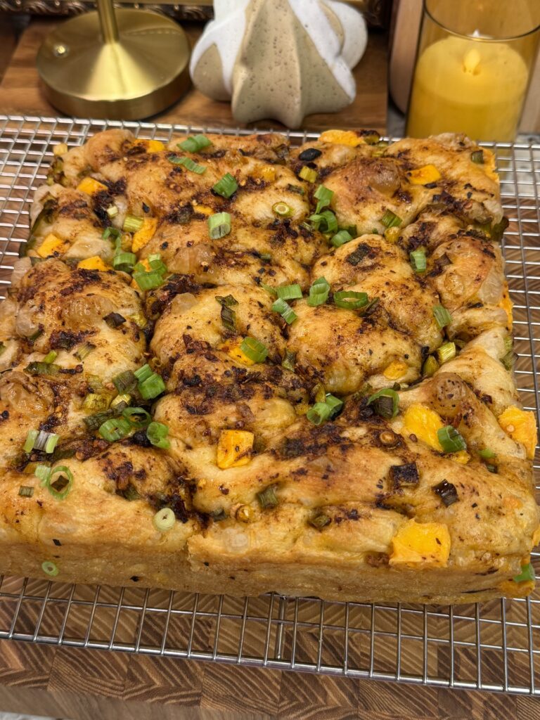 Chili Oil Crunch Scallion Cheddar Focaccia (with Sourdough Discard)