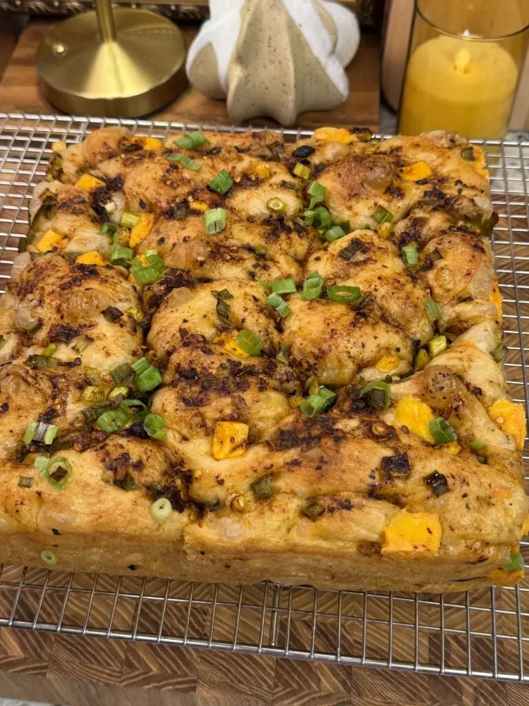 Chili Oil Crunch Scallion Cheddar Focaccia (with Sourdough Discard)