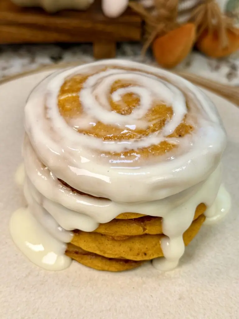 Pumpkin Cinnamon Roll Pancakes